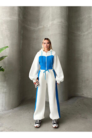 Bol Kesim 3 İplik Crop Hırka Eşofman Takımı