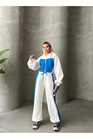 Bol Kesim 3 İplik Crop Hırka Eşofman Takımı