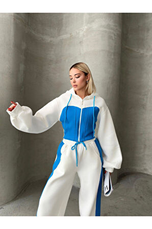 Bol Kesim 3 İplik Crop Hırka Eşofman Takımı