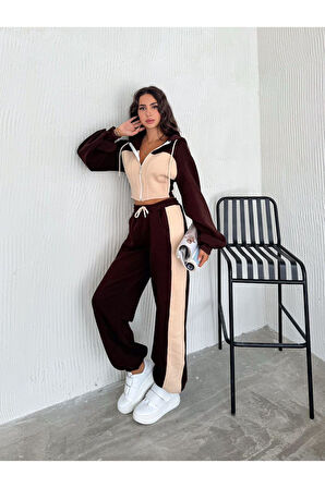 Bol Kesim 3 İplik Crop Hırka Eşofman Takımı