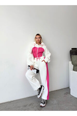 Bol Kesim 3 İplik Crop Hırka Eşofman Takımı