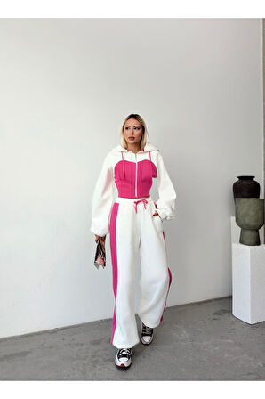 Bol Kesim 3 İplik Crop Hırka Eşofman Takımı