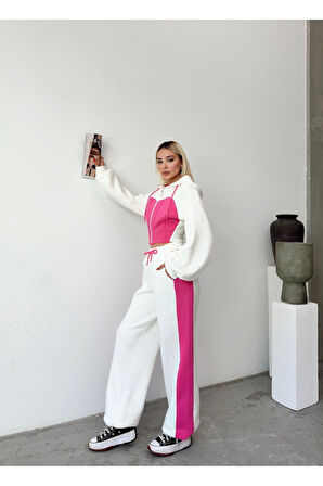 Bol Kesim 3 İplik Crop Hırka Eşofman Takımı