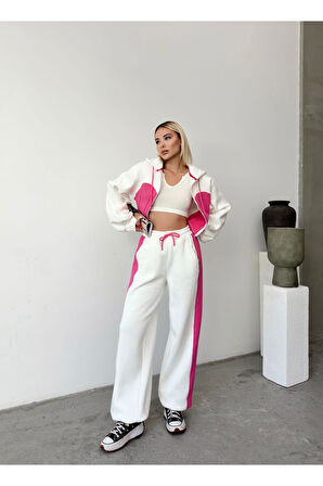 Bol Kesim 3 İplik Crop Hırka Eşofman Takımı