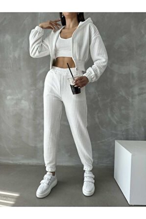 Kapitone Kapşonlu Fermuarlı Eşofman Takımı