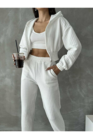 Kapitone Kapşonlu Fermuarlı Eşofman Takımı