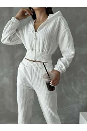 Kapitone Kapşonlu Fermuarlı Eşofman Takımı