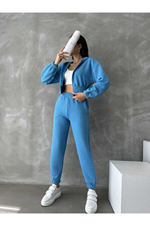 Kapitone Kapşonlu Fermuarlı Eşofman Takımı