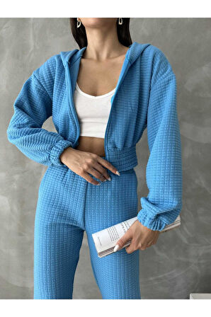 Kapitone Kapşonlu Fermuarlı Eşofman Takımı