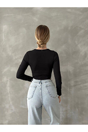 Sandy Kumaş Bağlama Detay Crop Bluz