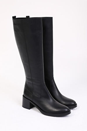 Kadın Deri Çizme Siyah Floter