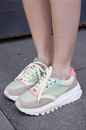 Kadın Yeşil Deri Sneaker Spor Ayakkabı