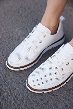 Kadın Yeşil Deri Sneaker Spor Ayakkabı