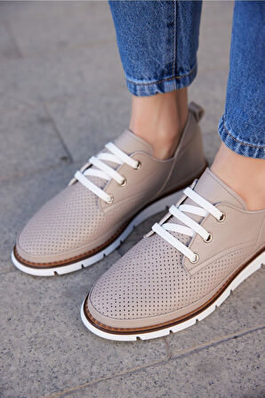 Kadın Yeşil Deri Sneaker Spor Ayakkabı