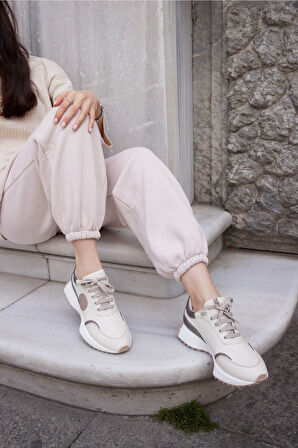 Kadın Deri Sneaker Krem