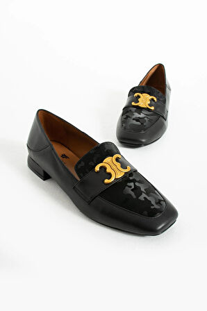 Kadın Siyah Hakiki Deri Aksesuar Detaylı Klasik Ayakkabı