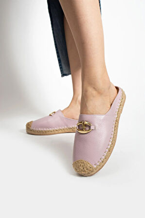 Kadın Hakiki Deri Espadril Terlik Lila