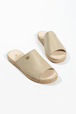 Kadın Hakiki Deri Espadril Terlik Bej