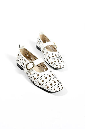 Kadın Hakiki Deri Babet Beyaz