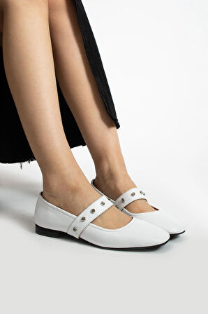 Kadın Hakiki Deri Babet Beyaz