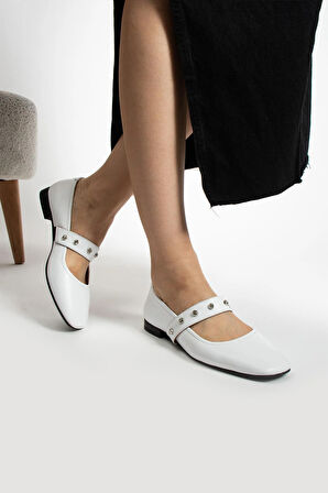 Kadın Hakiki Deri Babet Beyaz