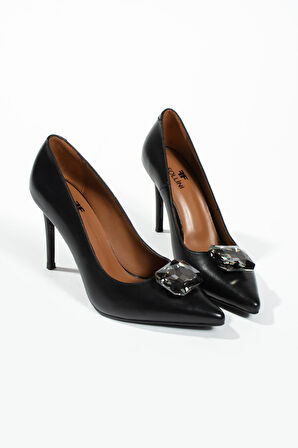 Kadın Hakiki Deri Aksesuar Detaylı Siletto Siyah