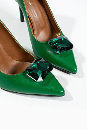 Kadın Hakiki Deri Aksesuar Detaylı Siletto Yeşil