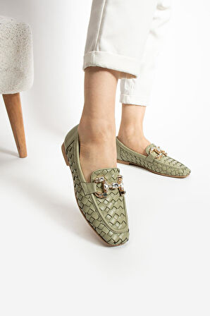 Kadın Hakiki Deri Babet Yeşil