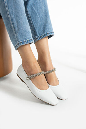 Kadın Hakiki Deri Babet Beyaz