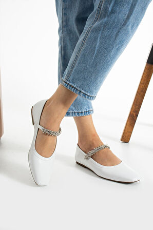 Kadın Hakiki Deri Babet Beyaz