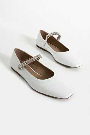 Kadın Hakiki Deri Babet Beyaz