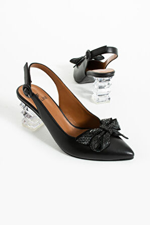 Kadın Siyah Hakiki Deri Aksesuar Ve Topuk Detaylı Ayakkabı Siyah