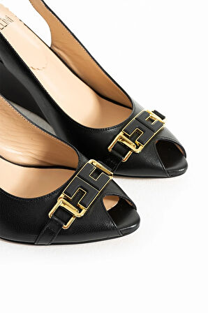 Kadın Hakiki Deri Dolgu Topuk Ayakkabı Siyah