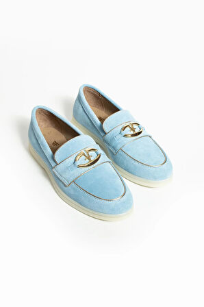 Kadın Hakiki Deri Babet Mavi