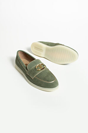 Kadın Hakiki Deri Babet Yeşil