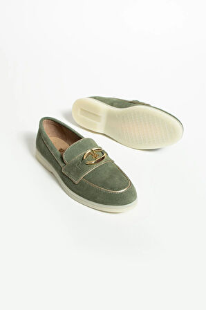 Kadın Hakiki Deri Babet Yeşil