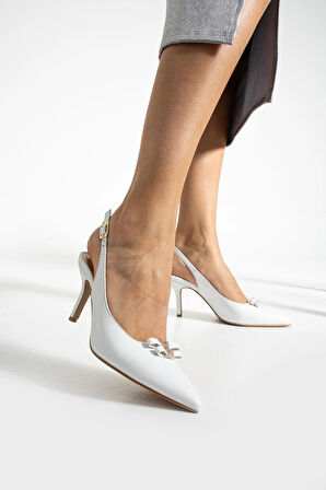 Kadın Hakiki Deri Topuklu Ayakkabı Beyaz