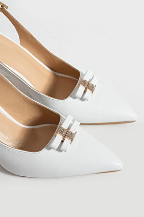 Kadın Hakiki Deri Topuklu Ayakkabı Beyaz