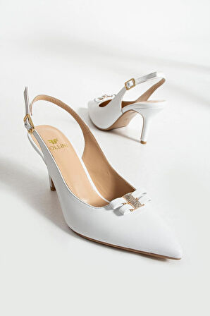 Kadın Hakiki Deri Topuklu Ayakkabı Beyaz