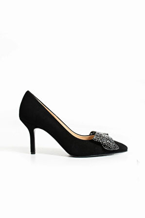  Kadın Hakiki Deri Stiletto Siyah Süet