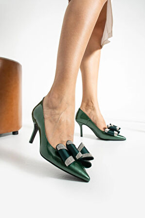 Kadın Hakiki Deri Topuklu Ayakkabı Yeşil
