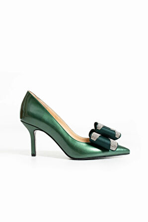 Kadın Hakiki Deri Topuklu Ayakkabı Yeşil