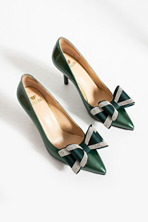 Kadın Hakiki Deri Topuklu Ayakkabı Yeşil