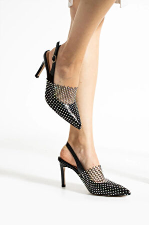 Kadın Hakiki Deri Abiye Ayakkabı Siyah Rugan