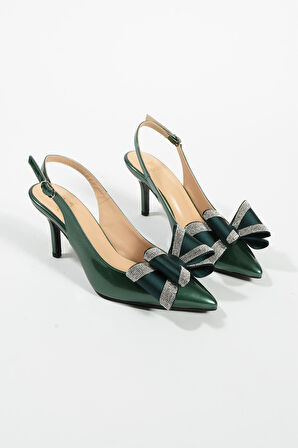 Kadın Hakiki Deri Topuklu Ayakkabı Yeşil