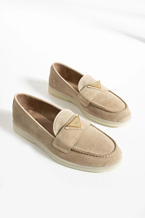 Kadın Hakiki Deri Babet Krem