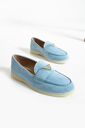 Kadın Hakiki Deri Babet Mavi