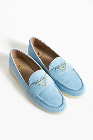 Kadın Hakiki Deri Babet Mavi