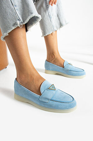 Kadın Hakiki Deri Babet Mavi