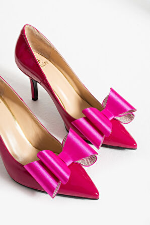 Kadın Hakiki Deri Abiye Ayakkabı Fuşya Rugan